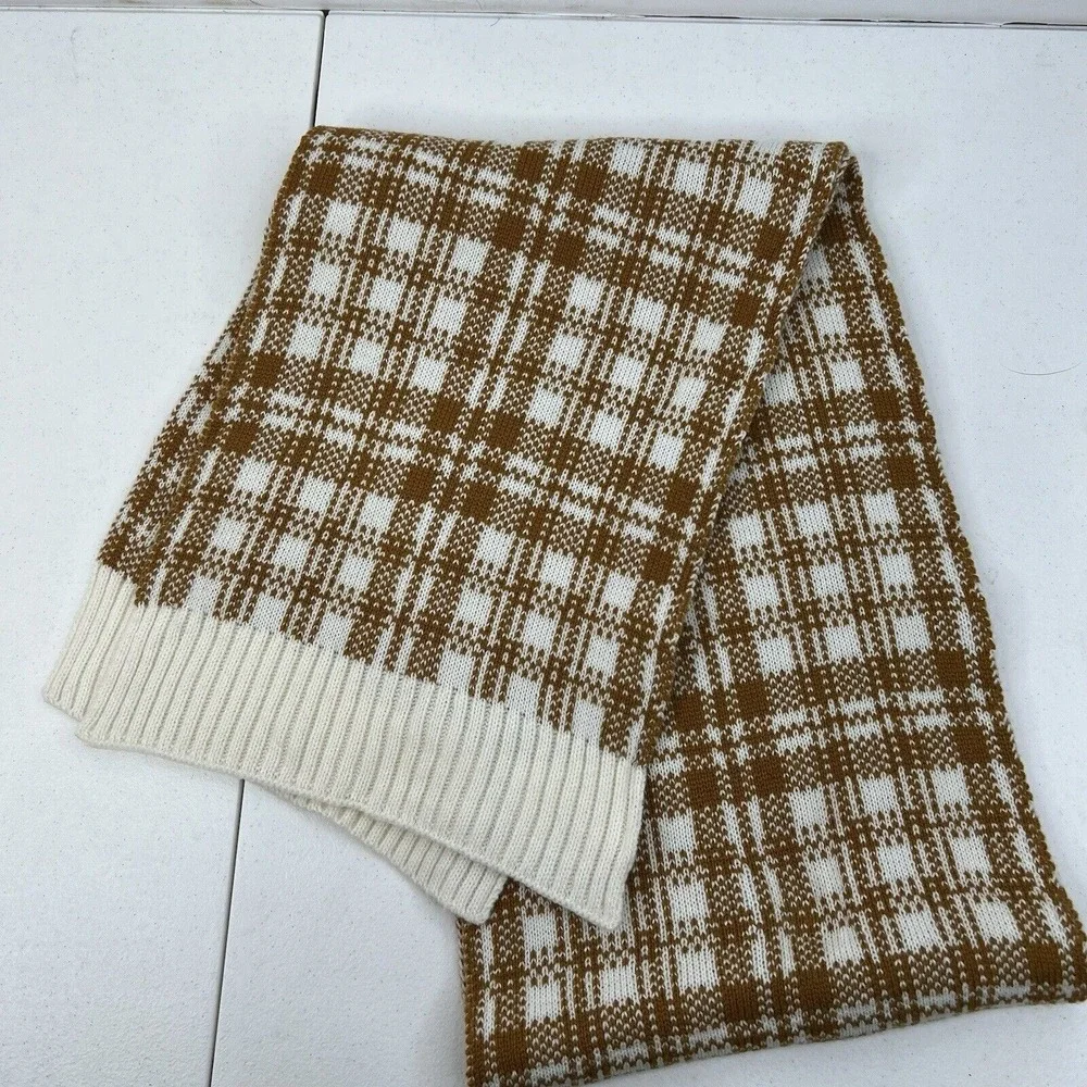 Timberland Scarf Wheat Buffalo Plaid Knit Gorpcore 64 In X 10 In Ribbed Trim
